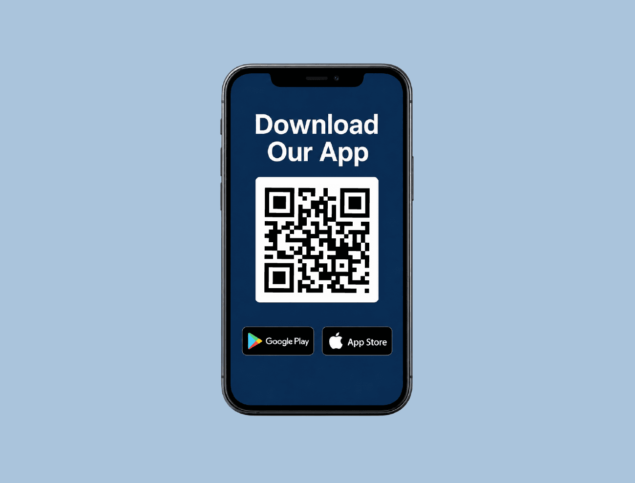 A phone screen offering an app download through a QR code